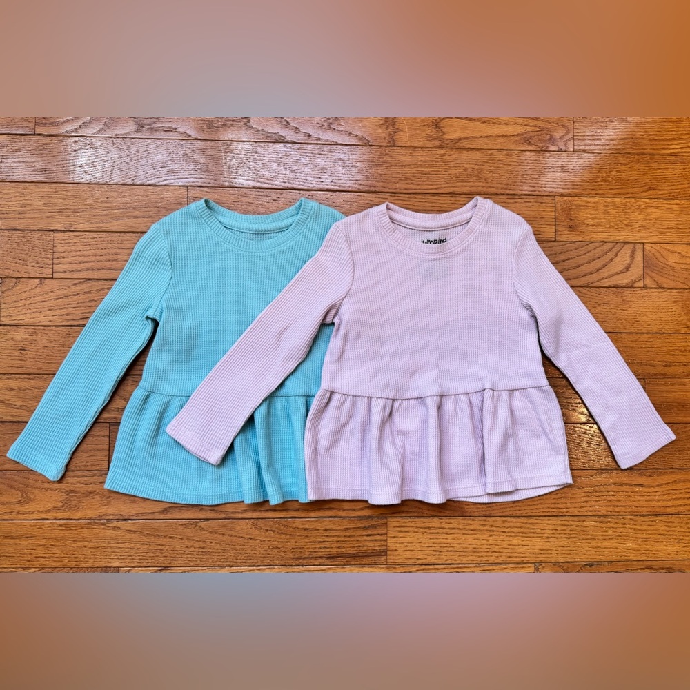 Jumping Beans Long Sleeve Peplum Tops - Light Blue and Pink